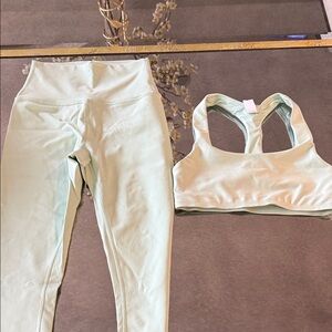 Mint Green / seafoam green Active Leggings & Racerback Sports Bra Set alo soft